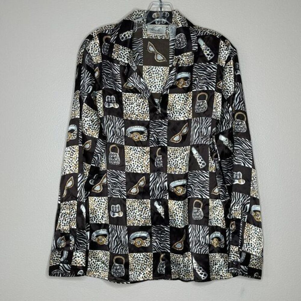 Kathie Lee Animal Print‎ Blouse Zebra Leopard Accessories Pattern Artsy XL